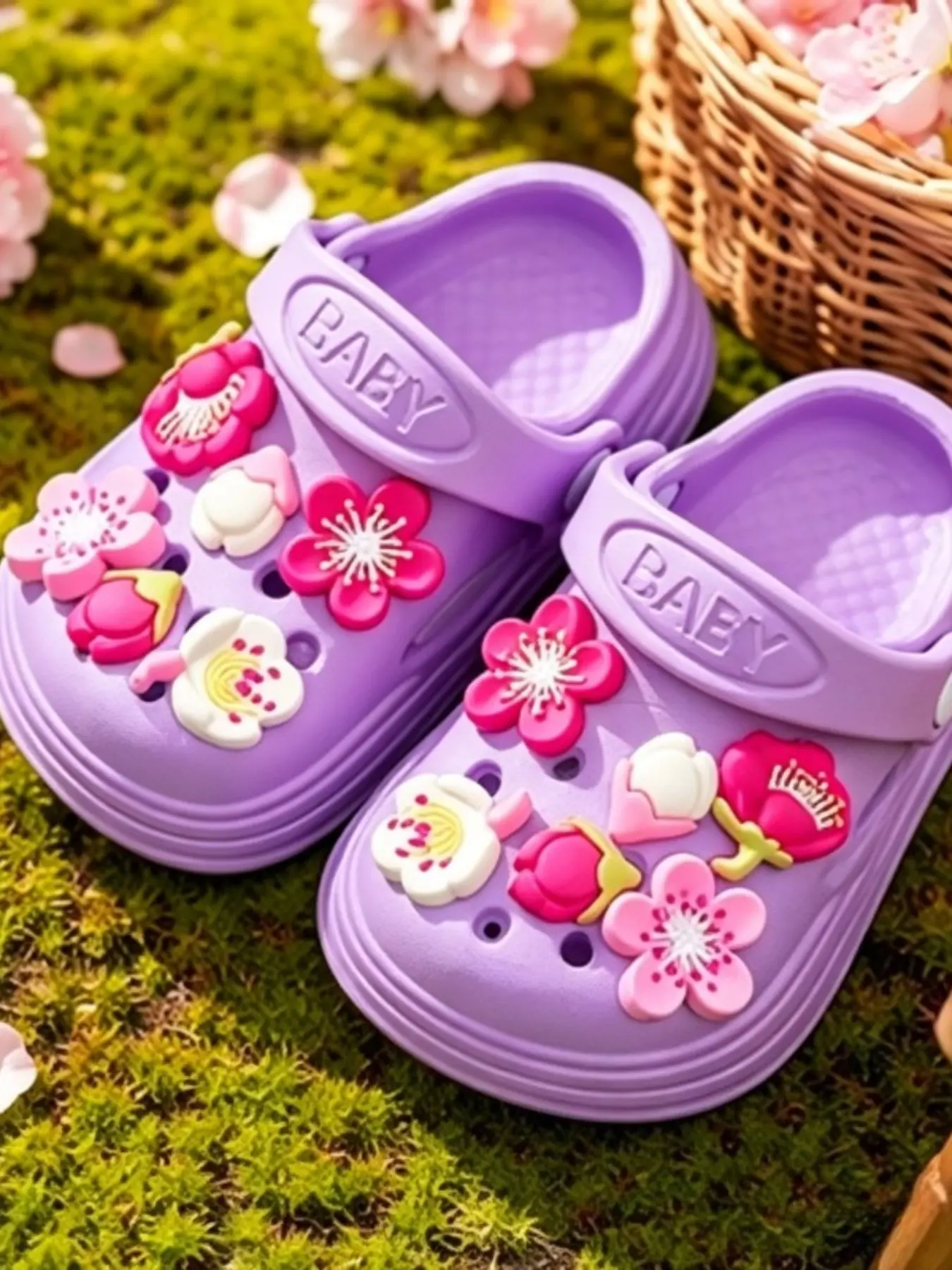 Princess Style Flower Eva Sandals, Summer Soft Sole Flip Flops, Thick Bottom Ankle Protector, Beach Shoes, 12 DIY Accessories Included