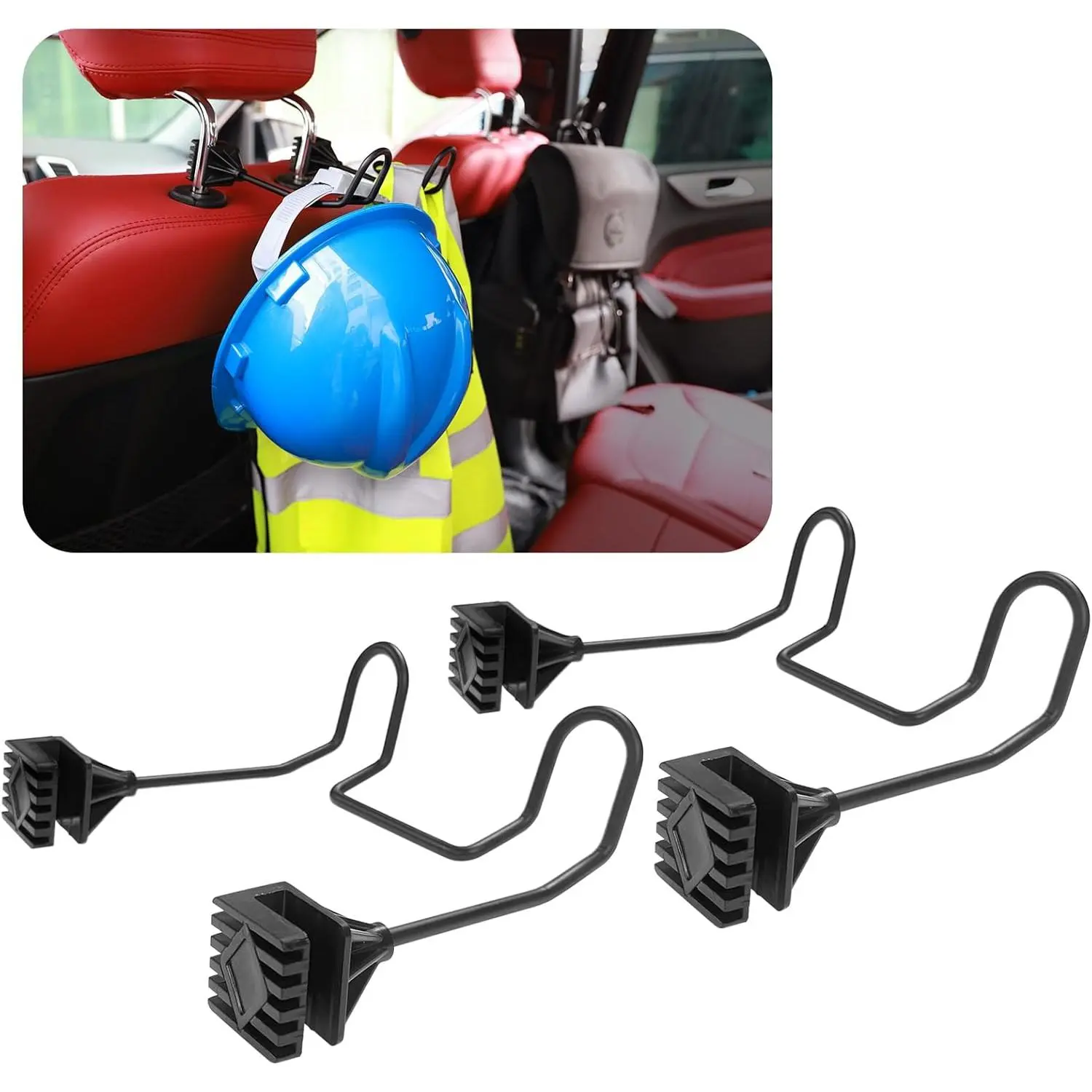 Hard Hat Holder for Truck Seat - Easy Install, Secure Hold Car Back Seat Headrest Hooks, Work Truck Interior Stowing & Tidying Accessories for Hard Hat, Safety Vest