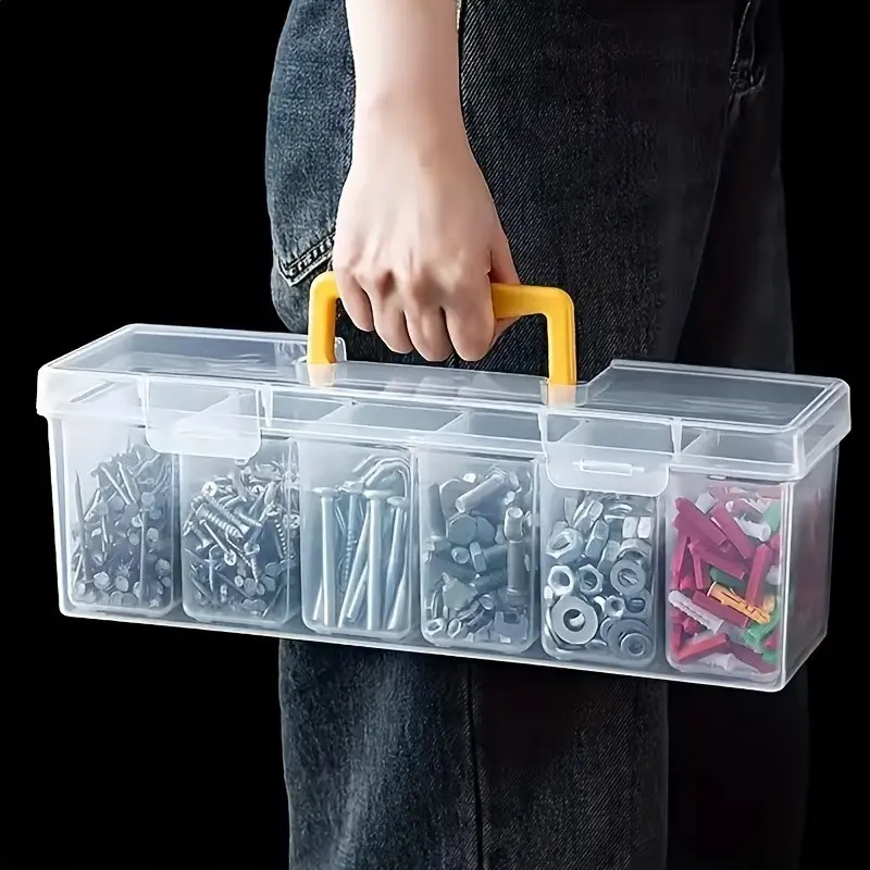 7-In-1 Transparent Tool Storage Box, Tool Storage Organiser, Multi-Purpose Organizer for Screws, Wrenches, Toys, Portable Desktop Organizer, Ideal Gift
