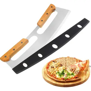 Pizza Cutter Rocker with Wooden Handles & Protective Cover by Zocy, 14" Sharp Stainless Steel Pizza Slicer Wheel, Big Pizza Knife Cutters for Kitchen Tool (14inch)