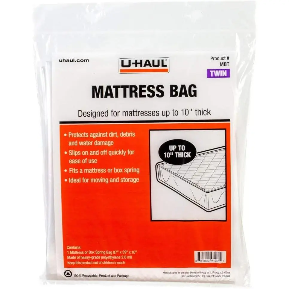 Standard  Mattress Bag – Moving & Storage Cover for Mattress or Box Spring - 87” x 39” x 10” (1-Pack)