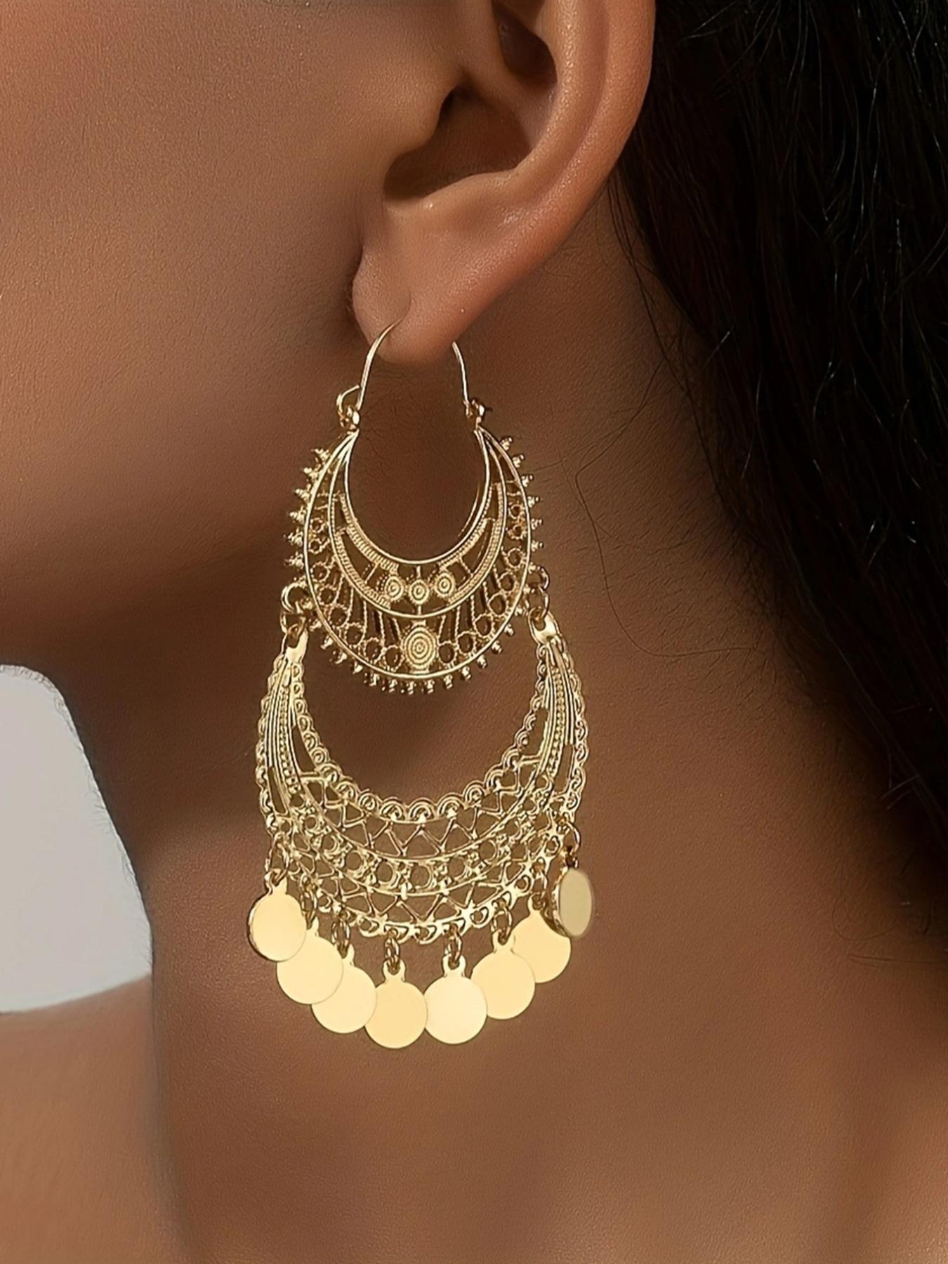 Boho Style Hollow Out Design Tassel Dangle Hoop Earrings, 1 Pair Fashion Jewelry for Party, Daily Clothing Decor, Trendy All-match & Exquisite Jewelry for Birthday Gift