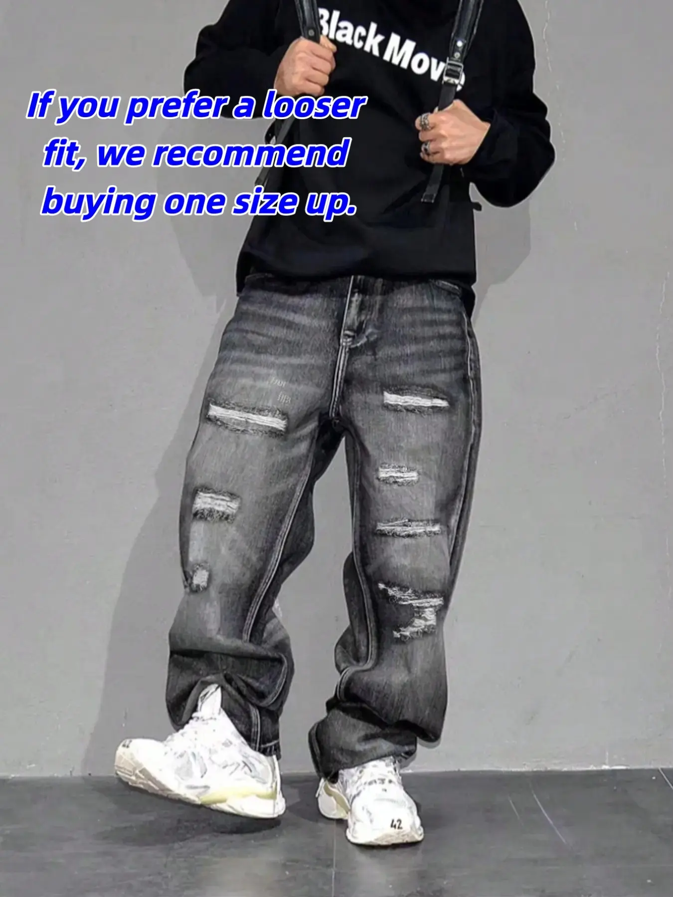 Men's Vintage Wash Heavy Distressed Ripped Scratch Classic Straight Leg Denim Slouchy Jeans, Korean Style Oversized Baggy Loose Fit Casual Wide Leg Pants, All Seasons Fashion Streetwear, Trouser