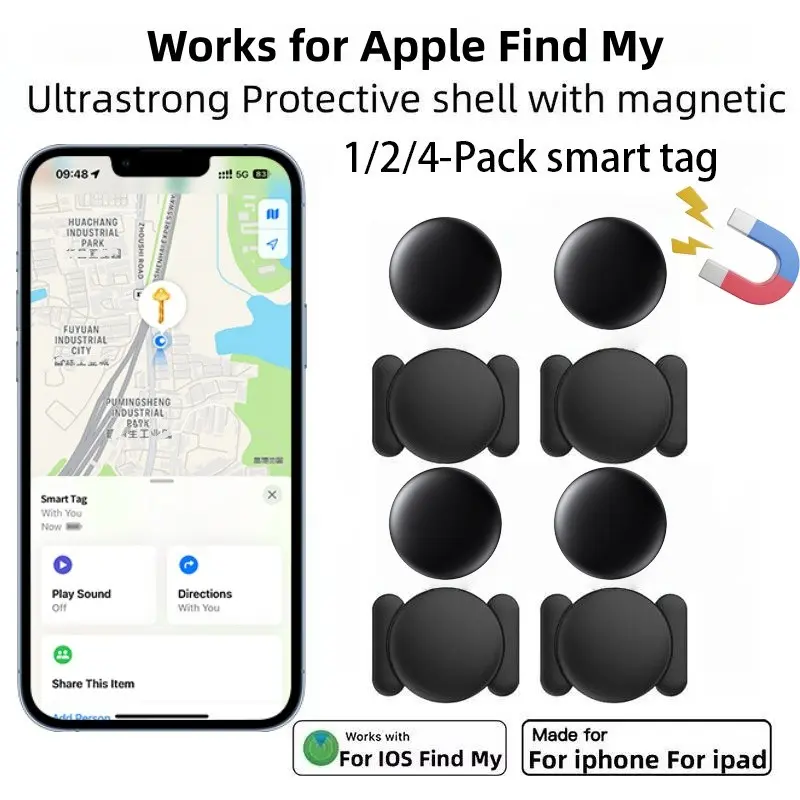 4pcs Latest Smart Global Tracker, Smart Tracking Tag, Anti Theft Tracking, Only Compatible with Apple Find My APP, Replaceable Battery, Magnetic Case, Suitable for Car, Bike, Key, Wallet