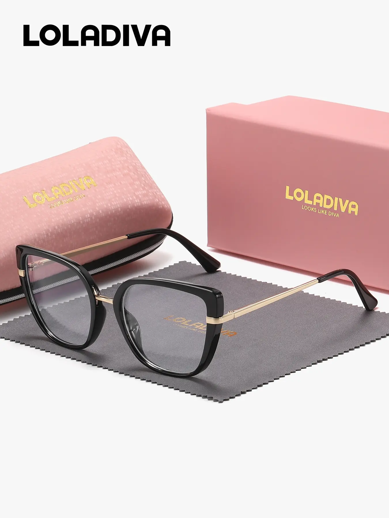 LOLADIVA 1 Piece Unisex Distinctive Design Full Frame Plaon Glasses Modern Interpretation Cat Eye Frame Plaon Glasses