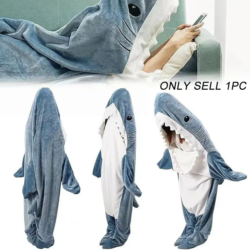 Shark Jumpsuit Wearable Blanket Hoodie, Comfortable Soft Flannel Cartoon Animal Shark Onesie, Suitable for Adults and Children, Can Be Used as Pajamas, Nightwear, Loungewear or for Work