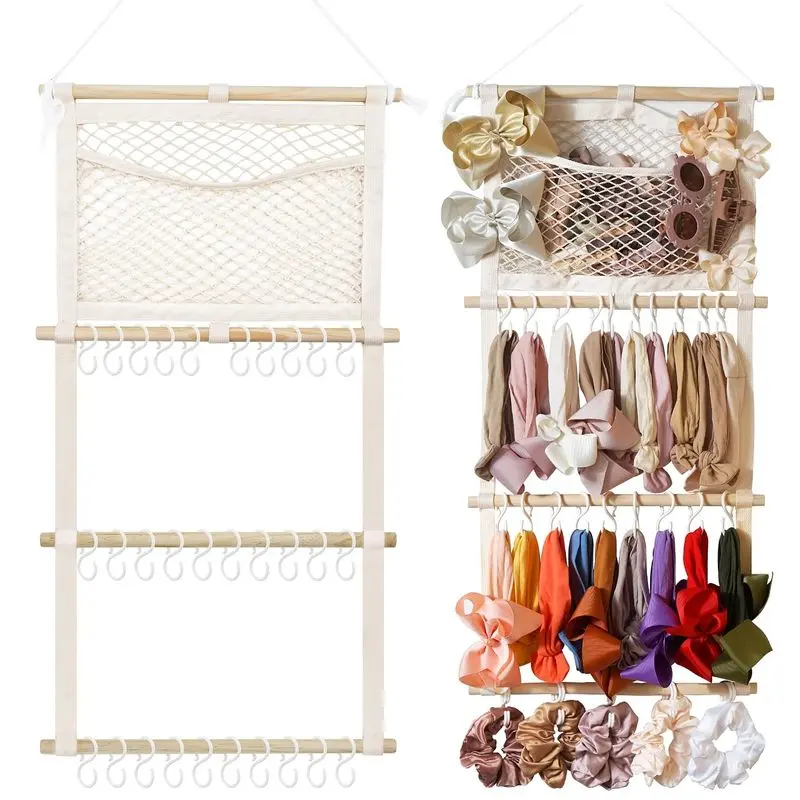 Headband Holder Hair Bows Organizer for Baby Girls Nursery Decor |   Large Capacity |   Wall Hanging-15"L x 30"H |   Easy to Grab |   Nursery Essentials |   Baby's bows&headbands Organizer