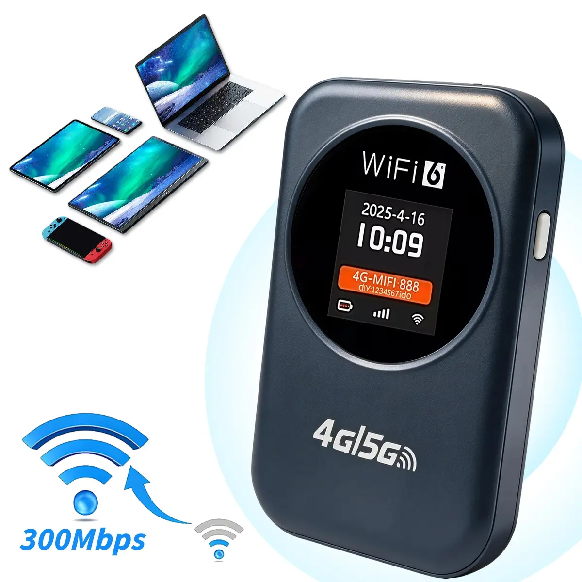 Portable 4G LTE WiFi Hotspot ，Mobile Router 300Mbps,  Connect 10 Devices, Smart IC Chip for Safe Browsing, Pocket WiFi Device for Travel RV Business Worldwide