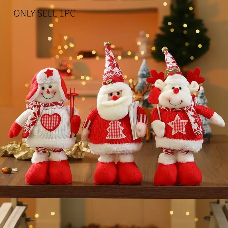 Stretchable Santa Claus Figure, Knitted Sweater Long Leg Ski Doll, Christmas Window Display Ornament, Ideal for Holiday Decorations