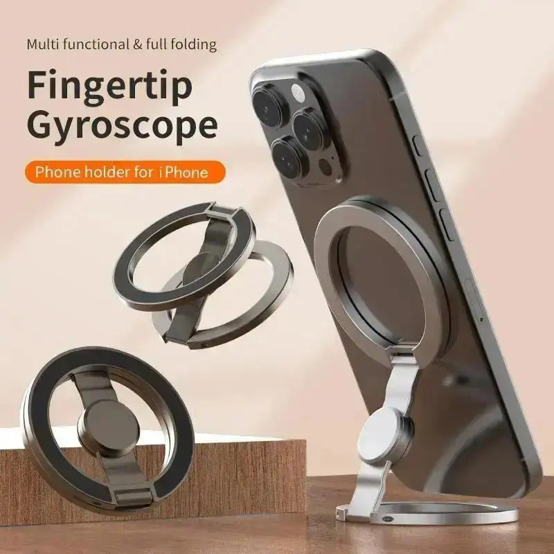 Magnetic Phone Ring Holder, Foldable Rotating Finger Grip and Kickstand, Multi Angle Phone Stand for Compatible Magnetic Smartphones and Cases, Slim Metal Phone Holder for Desk, Travel and Everyday Use