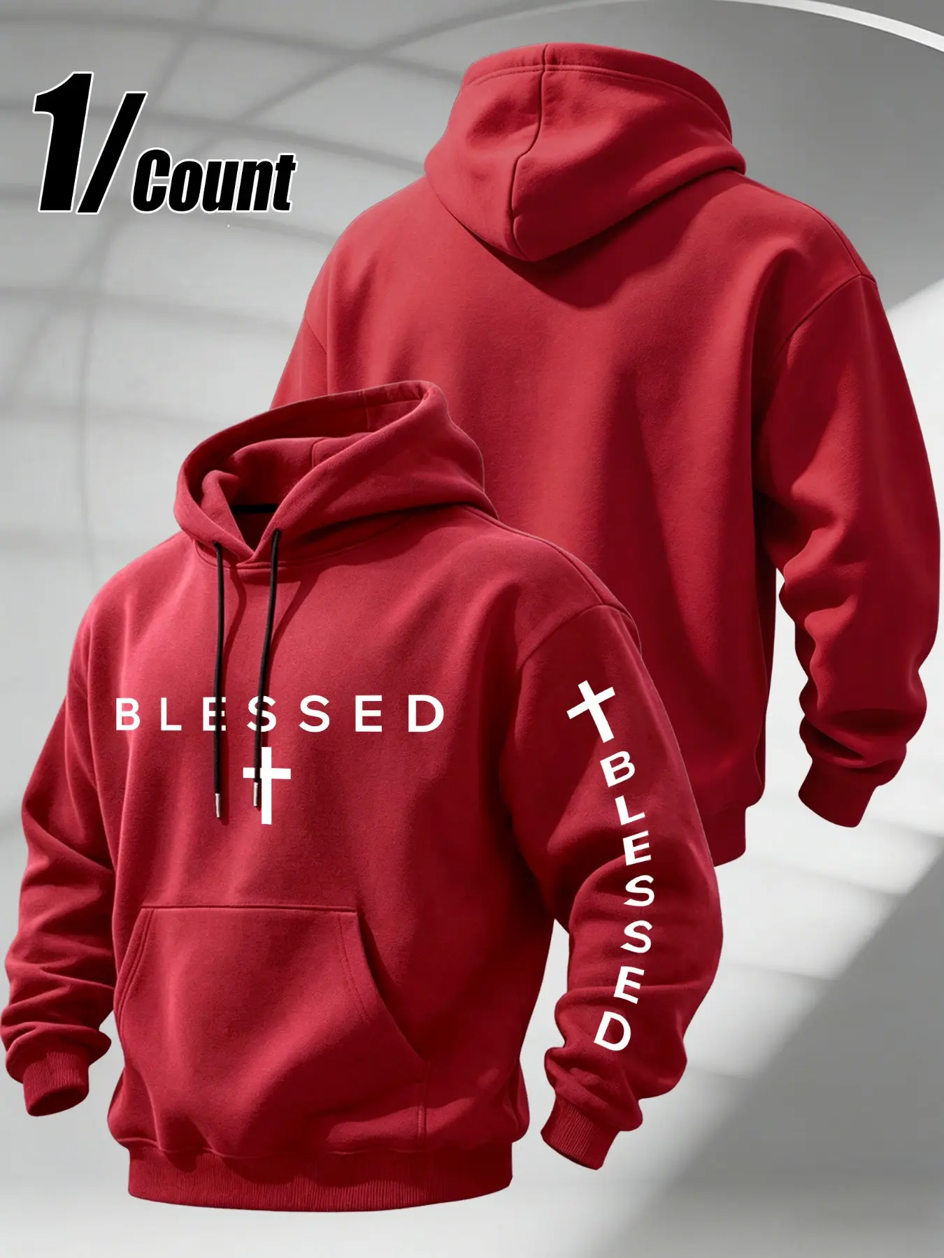 Men Pullover Hoodie Blessed Text Cross Graphic Print Long Sleeve Drawstring Pocket Hooded Sweatshirt Faith Inspired Casual Street Daily Wear Top#FaithHoodie #CrossPrint #BlessedGraphic #MenStreetHoodie #ChristianApparel #CasualMensWear #OOTDMen