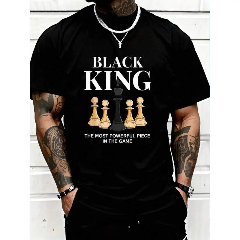 Plus Size Men's Chess Slogan Print T-Shirt