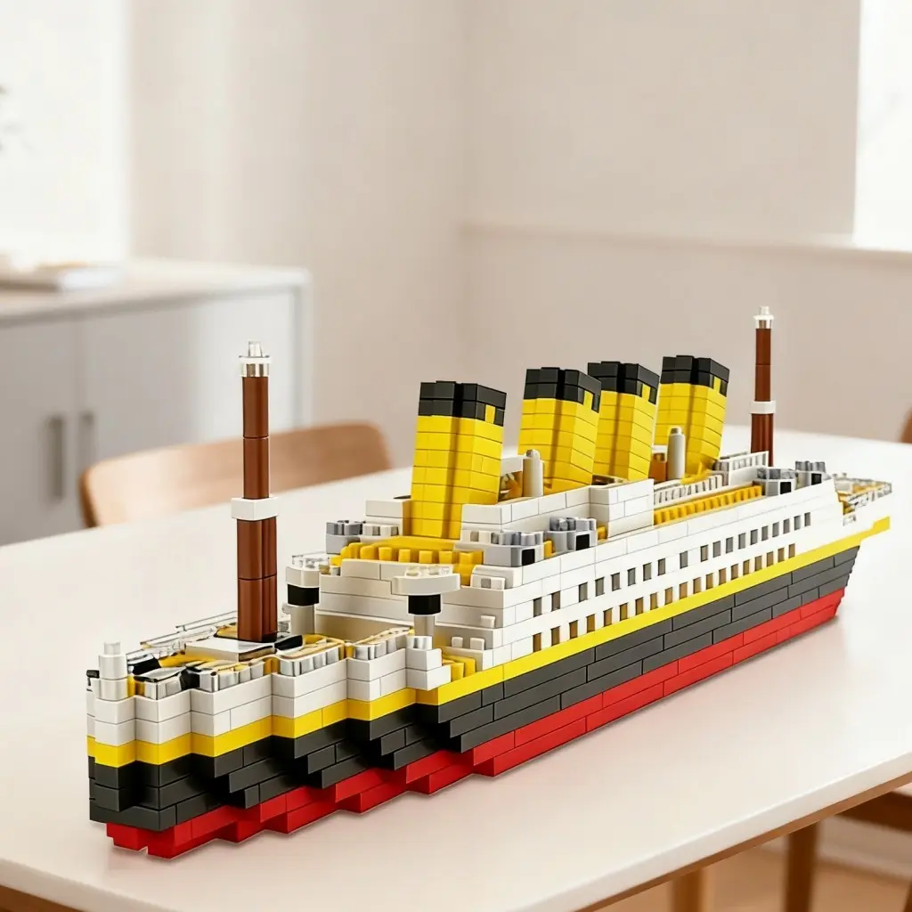 Cruise Ship Building Kit, Detailed Parts for Hull Curves, Smokestacks, Masts, Deck Railing, Durable Assembly, Ideal for Nautical Sandbox
