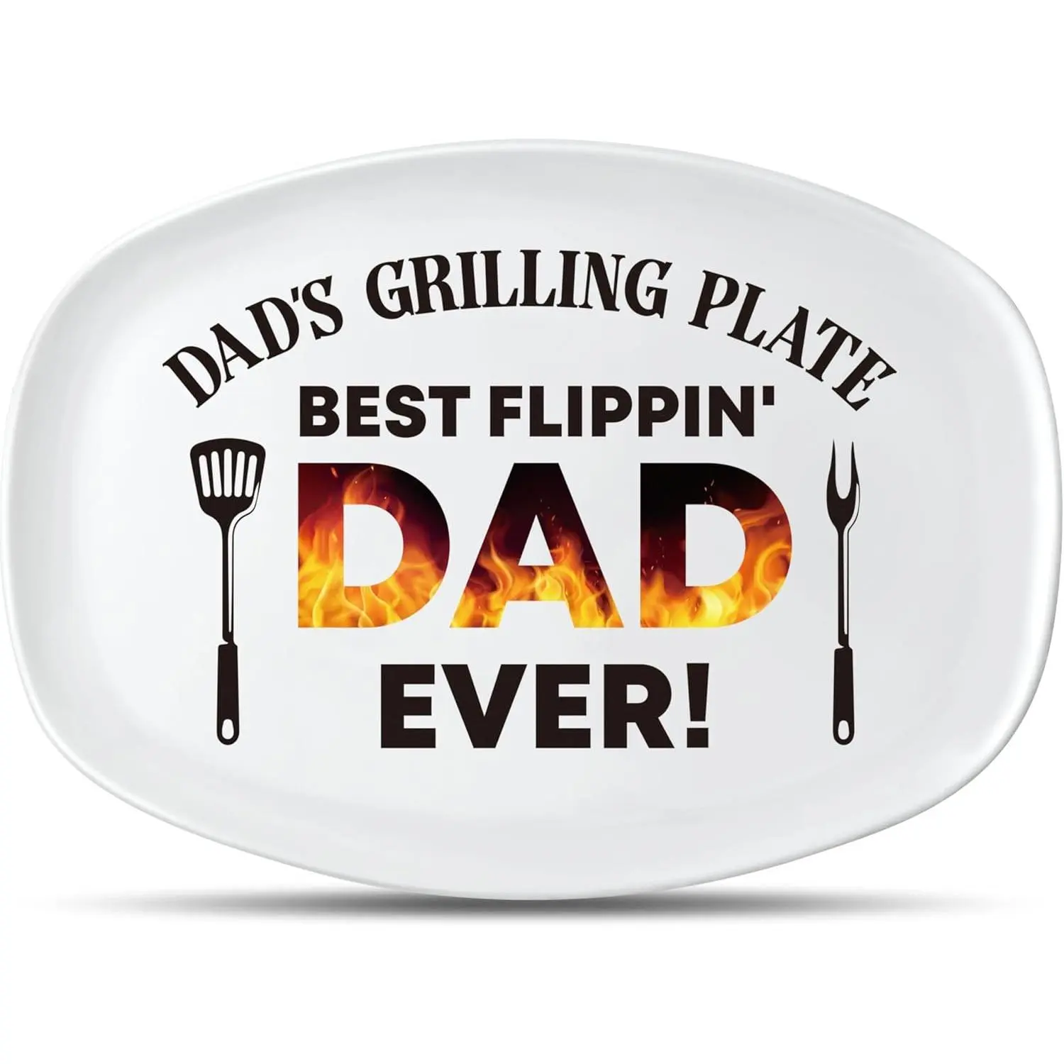White Oval Shape Dad-Themed Melamine Grill Platter - Standard Happy Birthday Gift Idea, Barbecue Serving Tray for Appetizers, Charcuterie, Outdoor Dinner Parties
