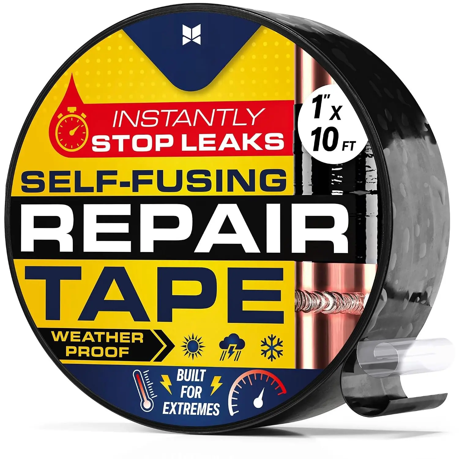 Self Fusing  Tape – 1"x10’ –  Tape for  Repairs | Weatherproof, Heat and -resistant – For Plumbing, Pipes and Hoses repairs, Automotive, Electrical & Outdoor Use