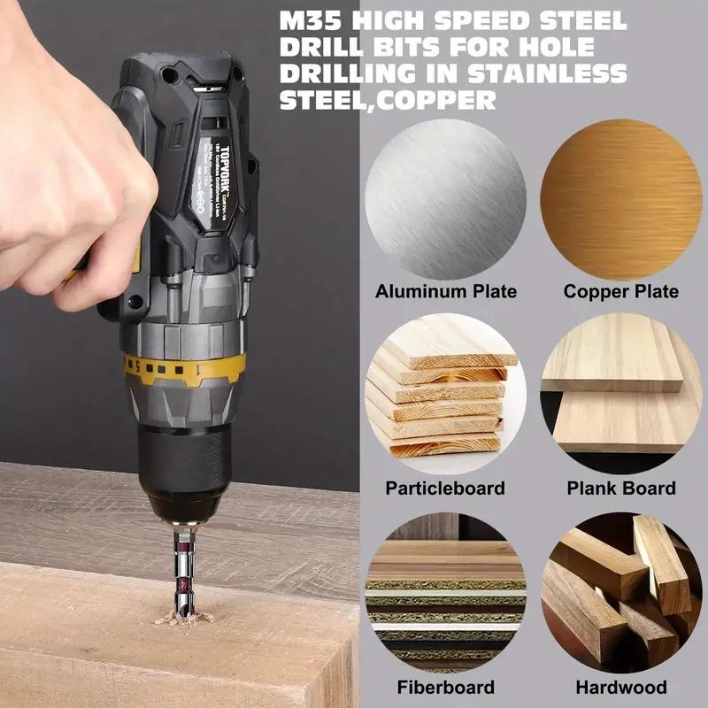 5-Piece Countersink Drill Set, Hex Shank Five-Flute Chamfering Tool, Hard Alloy, Titanium Coated, for Metal Wood Composite Material