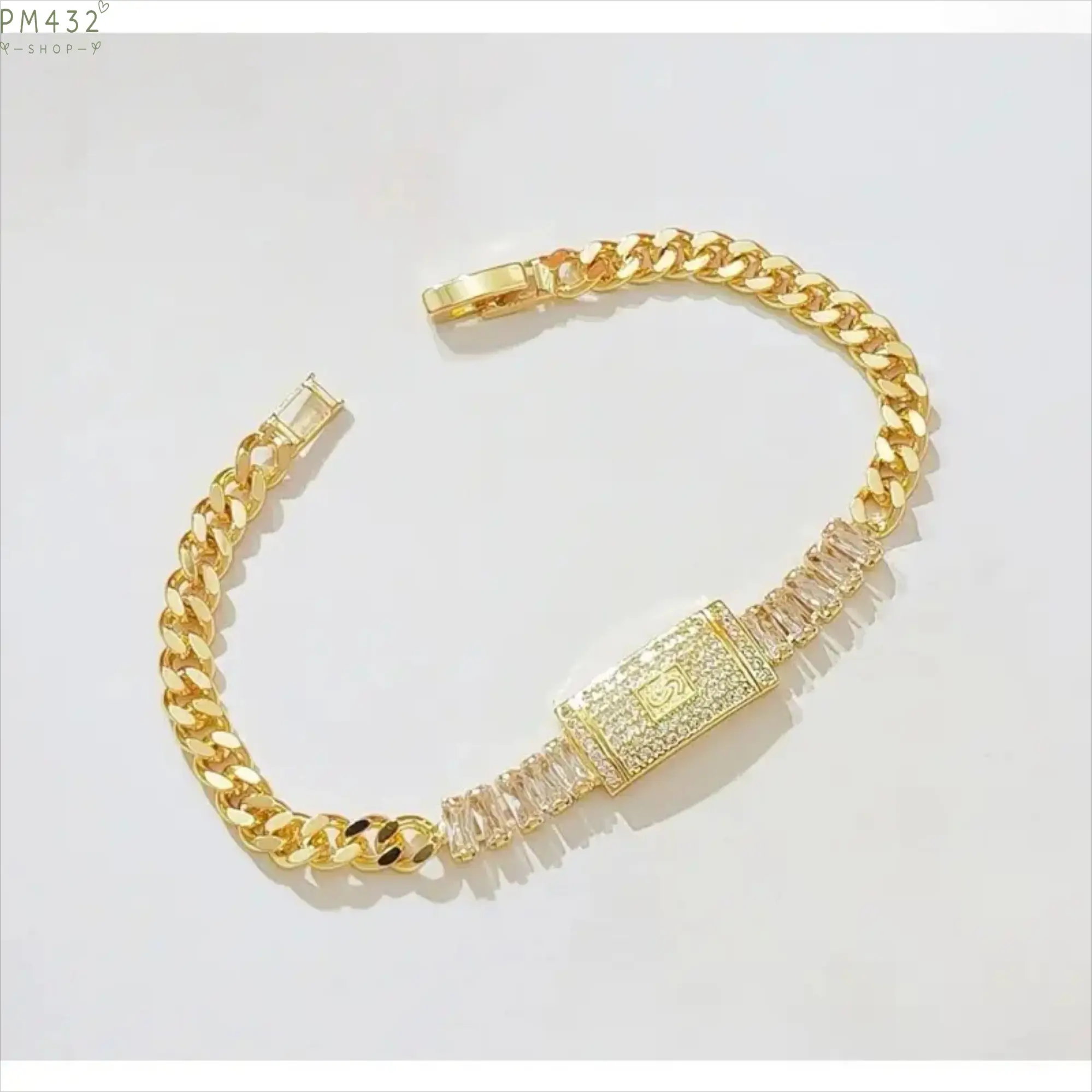 18K Gold Plated Cuban Link Bracelet for Women, Sparkling Rhinestone Baguette Rectangle Tag Chain Bracelet, Chunky Statement Curb Chain Wrist Jewelry, Luxury Trendy Fashion Gift for Birthday, Party & Everyday Wear