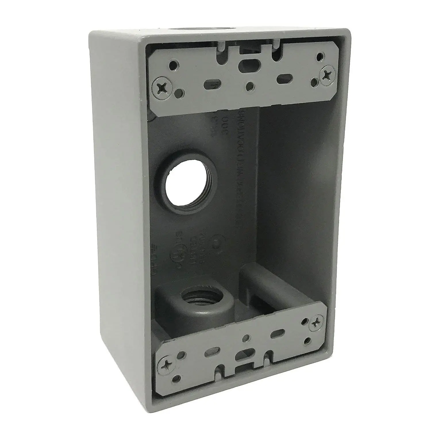1-Gang 3 1/2-Inch Holes Weatherproof Rectangular Exterior Electrical Outlet Box with 3 Outlet Holes, Three 1/2" Holes, Single Gang, UL Listed