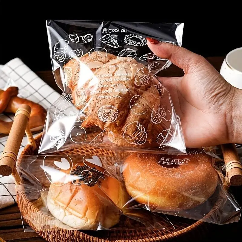 Clear Cartoon Bread Bag, 100pcs/set Self Sealing Bread Bag, Baking Bag for Bread Cookie Pastry, Kitchen Baking Supplies