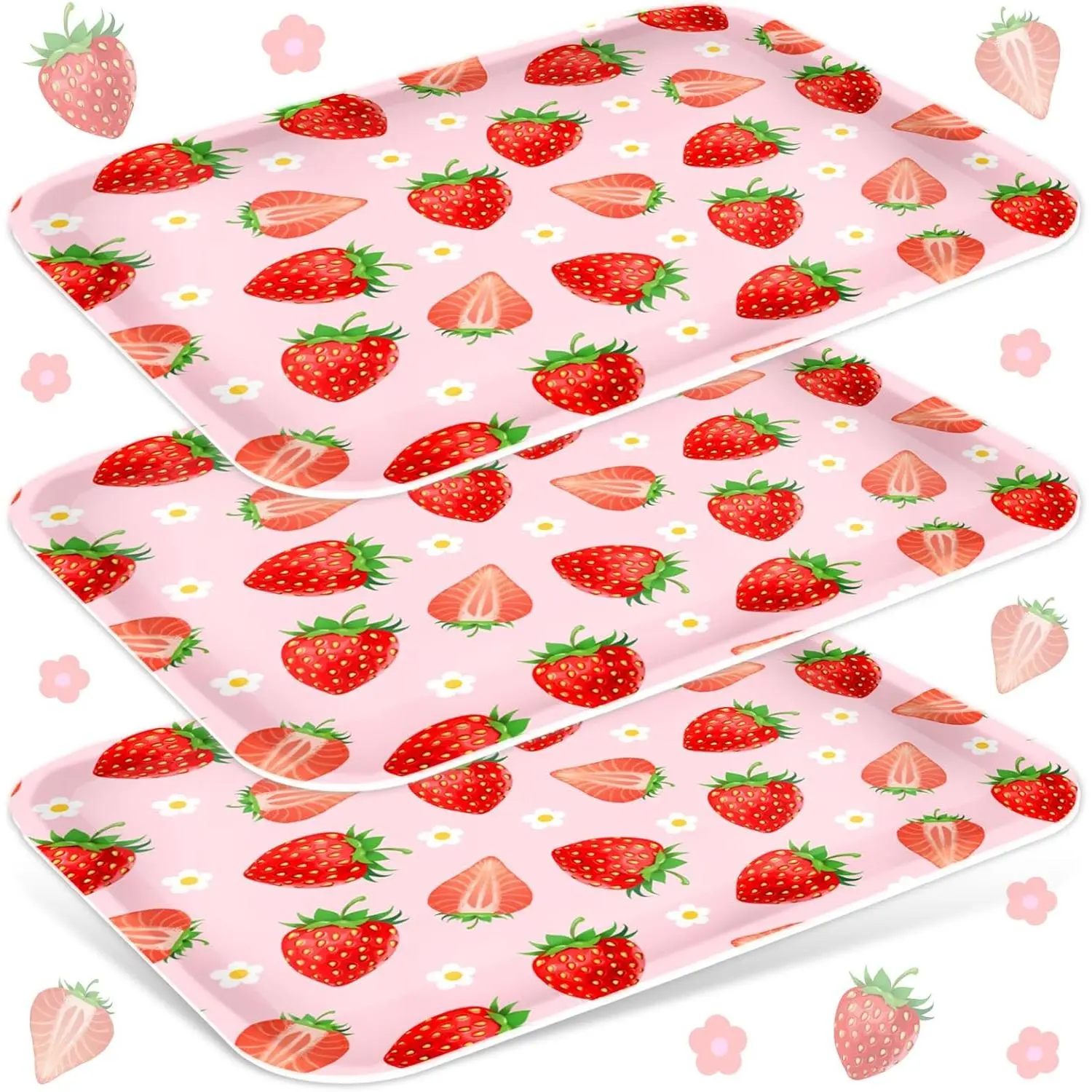 3 count Strawberry Serving Trays Red  Berry Flower Platter Cute Fruit Serving Dishes for Birthday  Shower Party Sharing Snacks Fruit Dessert Candy