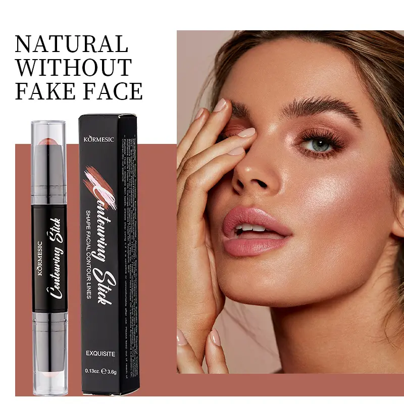 Contour Stick, 2 in 1 Cream Contour & Highlighter Stick, Dual Ended Face Contouring Makeup, Blendable Bronzer Wand for Natural Sculpted Look, Matte Finish, Beginner Friendly