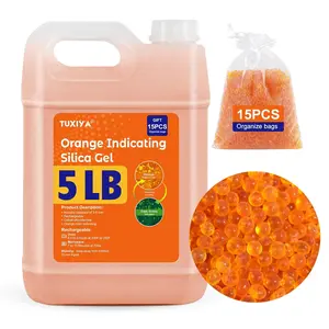 5 LBS Orange Indicating Silica Gel Desiccant Beads,(Industry Standard 3-5 mm) Rechargeable Silica Gel Beads for 3D Filament, Electronic Devices, Camera, Jewelry, Safe(15PCS Organza Bag)