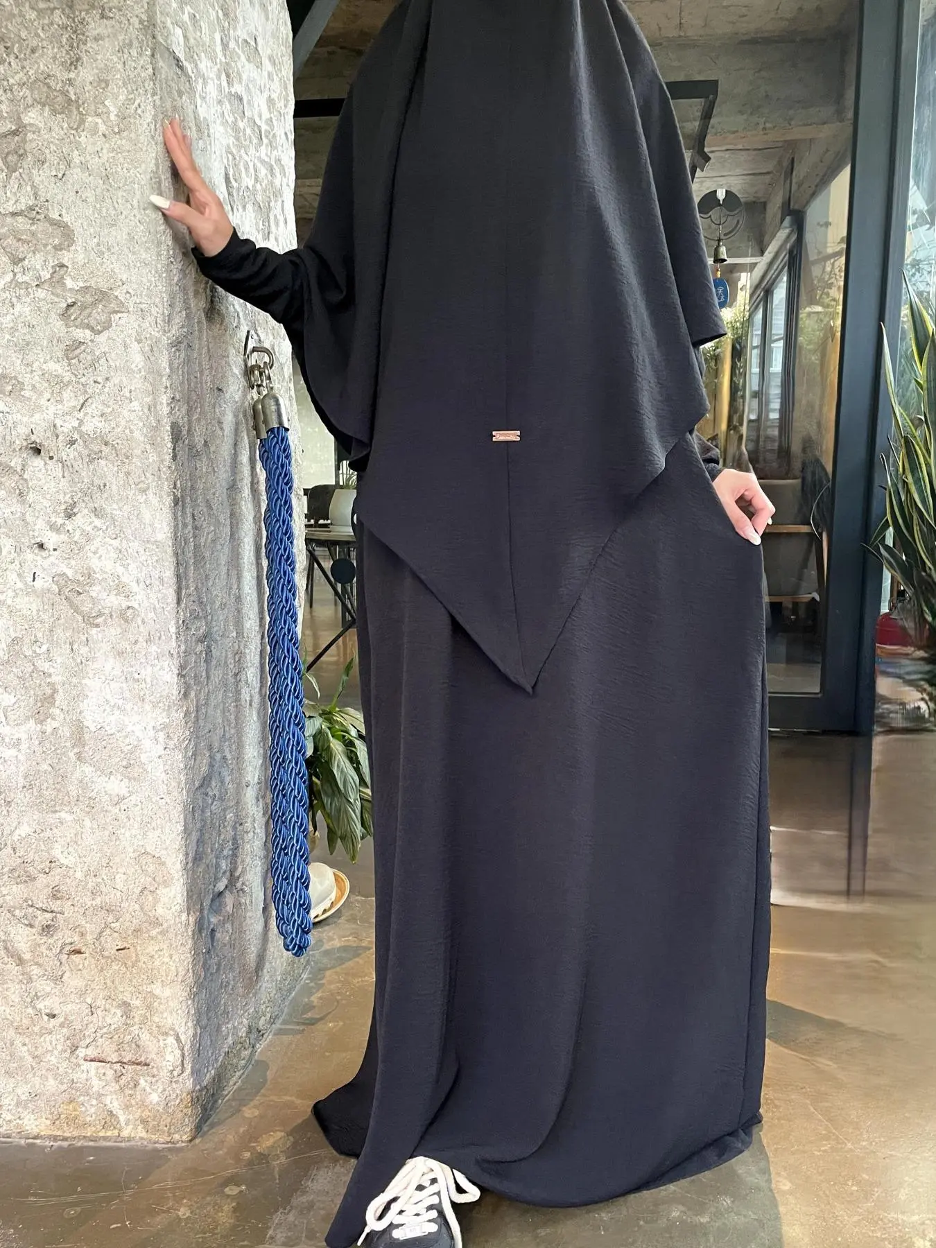 Women's Solid Color Batwing Sleeve Modesty Abaya & Khimar Set, Modest Casual Long Sleeve Maxi Dress & Hijab Set, Ladies Islamic Clothing for Daily Wear, Modest Muslim Outfits, Fashion Muslim Set