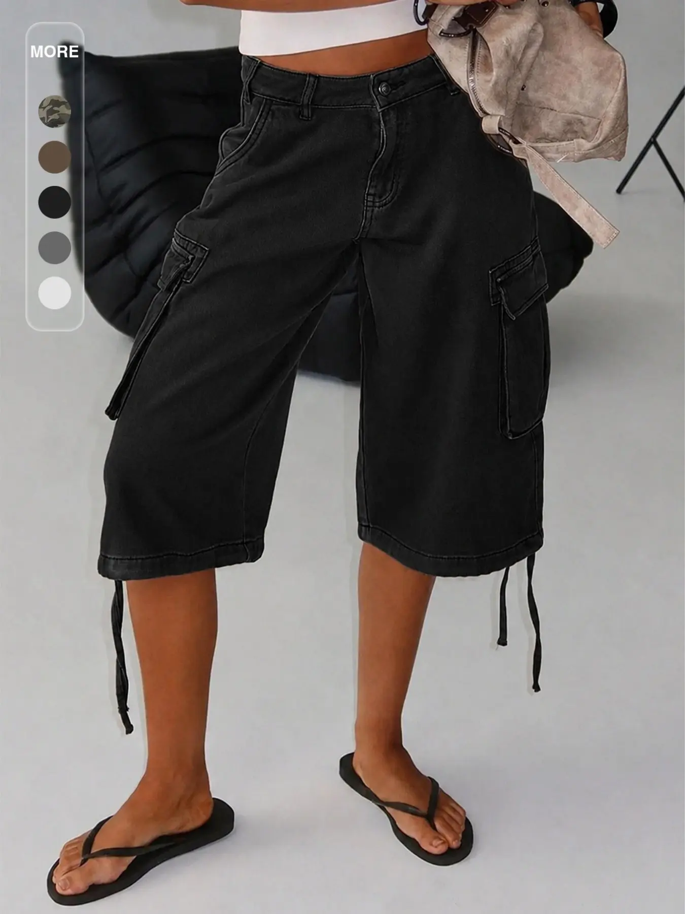 Women's Seven-Quarter cargo shorts, Loose Fit with Functional Pockets, Summer Streetwear, Multiple Colors, Ideal for Back-To-School Season
