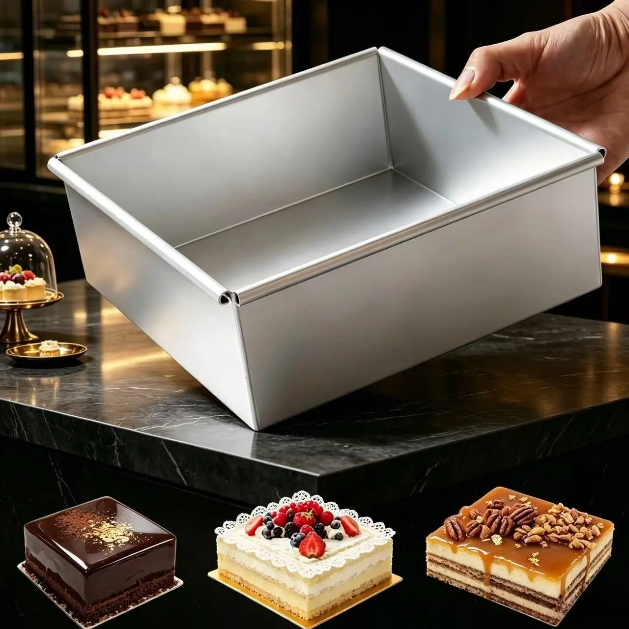 8/10 inch Thickened Aluminum Square Cake Pan - Removable Bottom Tiramisu Cake Pan, Cake Mold, High Temperature Resistant and Easy to Release, for Oven Baking DIY Cake Mold - Essential Baking Supplies Perfect for Thanksgiving, Valentine's Day, and Birthday