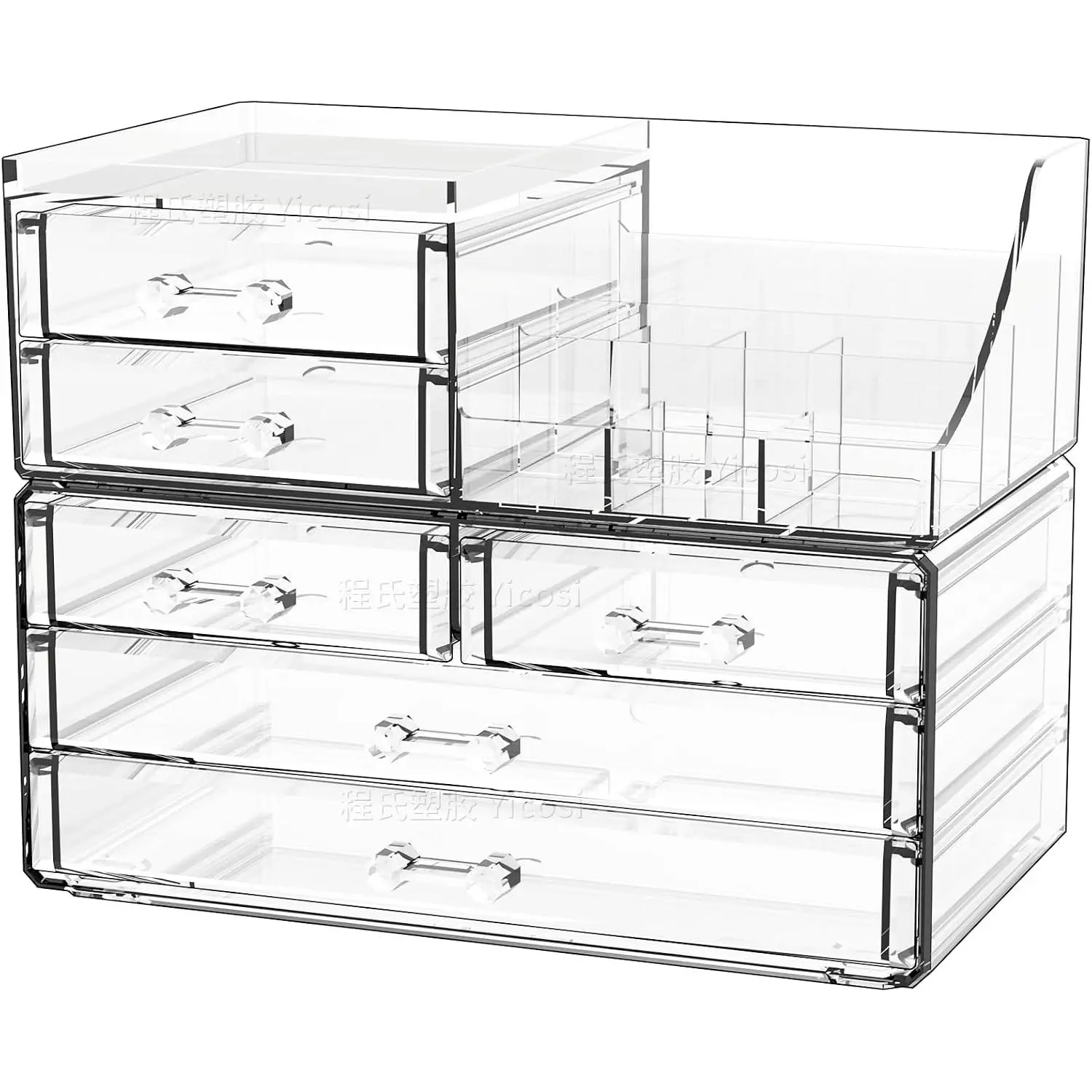 Make Up Organizers for  With 6 Drawers, 2 Pack Clear Drawer Organizers,Plastic Cute Desk Accessories Organization and Bathroom Organizers Storage Case Box Cube for Beauty, Care