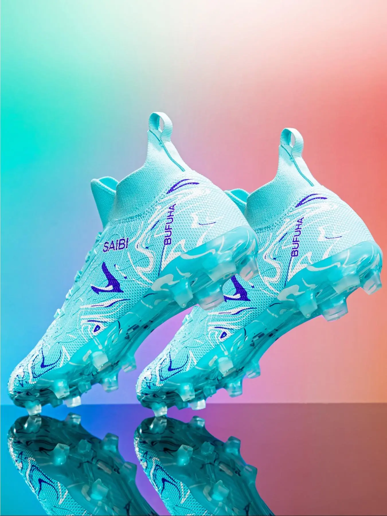 Breathable Sporty Football Shoes, Fg/ag Long Studs for Artificial Grass, All-Season Anti-Slip, Durable PU Upper, Ankle Protection