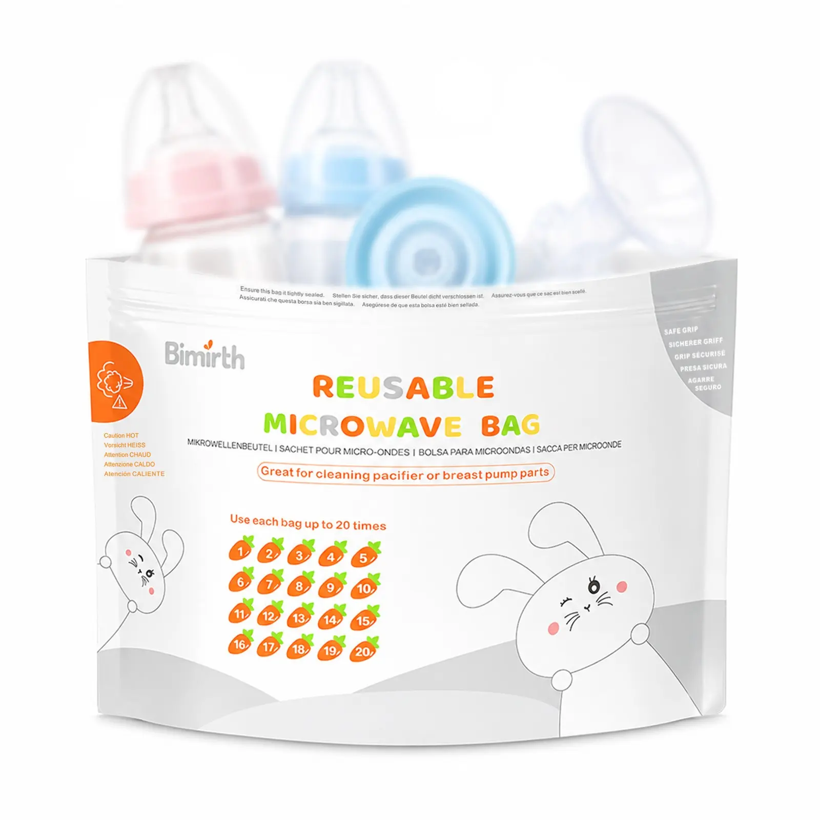 Bimirth Quick Microwave Steam Sterilizer Cleaning Bags for Baby Bottles and Nipples, Mummy Care, Reusable Up to 20 Uses