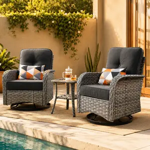 [Deals For You] 3-Piece Outdoor Patio Chairs Set with Swivel Rocking Chairs, Wicker Seating with Cushions, High Back All-Weather Outdoor Furniture for Backyard Patio Porch Deck Garden Balcony Outdoor Seating