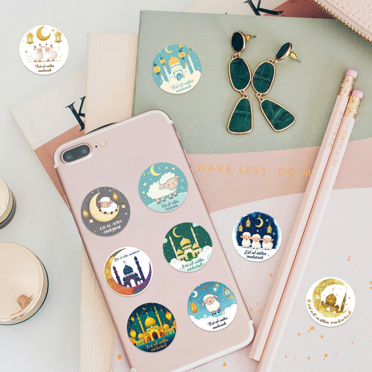 Eid Mubarak Sticker (500pcs/roll), Round Ramadan Gift Tag Sticker, Islamic Muslim Party Supplies Decorations, Eid Al Adha Stickers for Gift Box