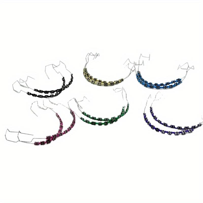 1 Pair Temporary Fake Braces - Customizable Colorful Metal Brackets with Elastic Ligature Ties, Comfortable Oral Tool for Teeth Simulation & Sports (Includes Storage Box), s Daily Blue