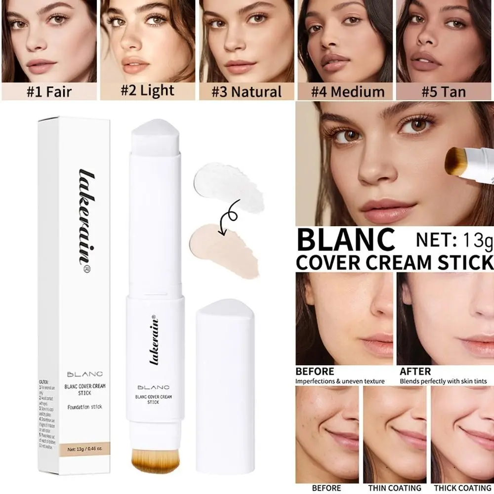 1 PC 2-in-1 Color Changing Foundation Stick, Hydrating & Lightweight for Skin Tone Correction, Brightening & Flawless Complexion, Basic Makeup with Detachable Dual-ended Brush, Daily Cosmetic Gift for Women for Holiday