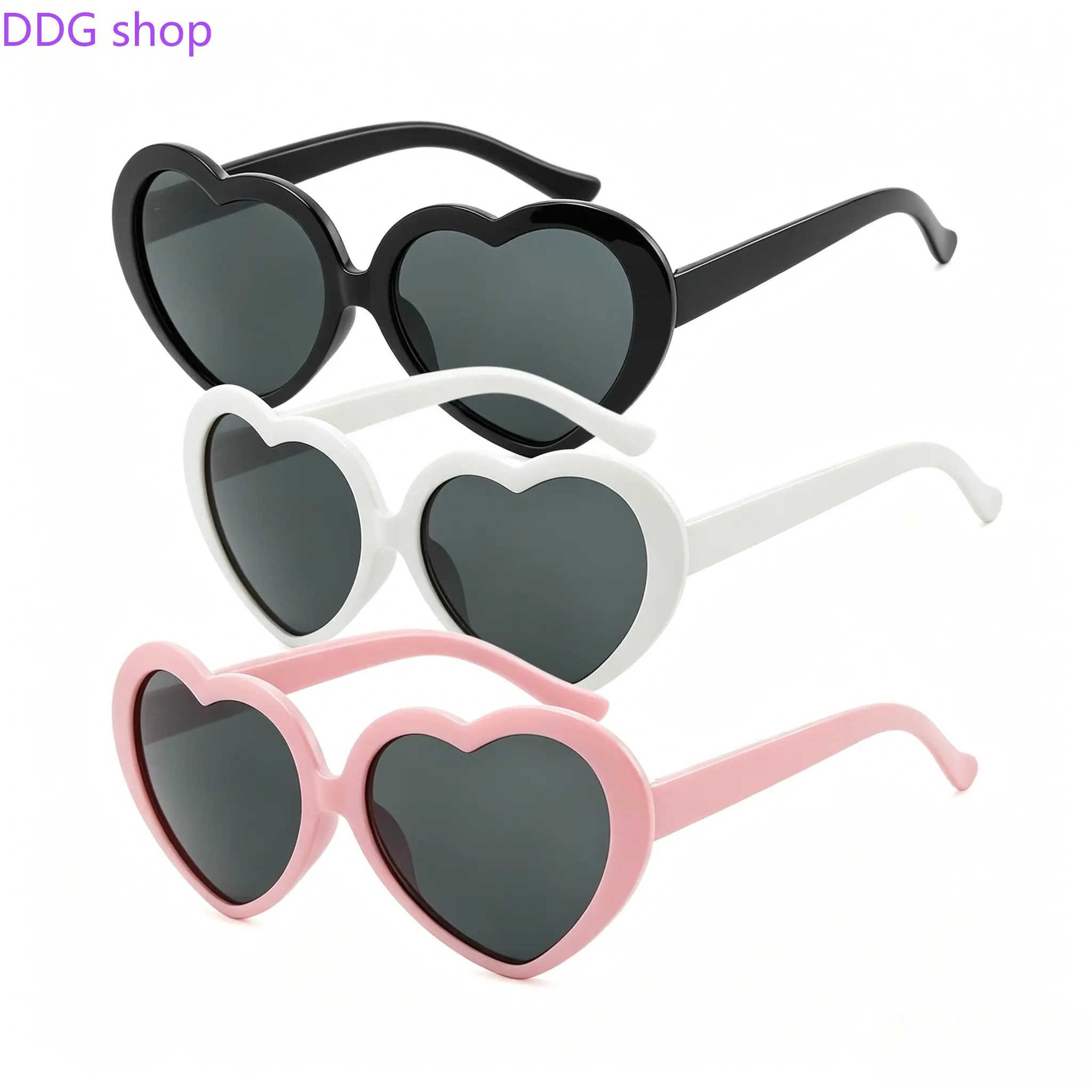 Girly Heart Style 4-Piece Plastic Frame Sunglasses, UV Protection, Casual All-Season Sports Eyewear, Ideal for Daily Wear & Festive Occasions Gifts