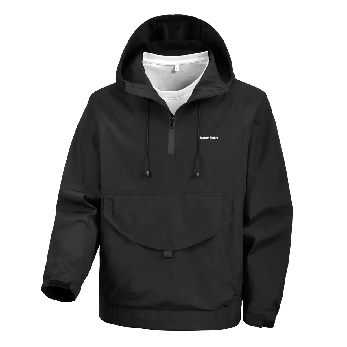 Men's Plain Polyester Half-Zip Long Sleeve Hooded Windproof Waterproof Lightweight Pullover Jacket Coats, Machine Washable, 1 Large Front Kangaroo Pocket, Adjustable Drawstring Hood & Nylon Buckle, Ideal for Hiking, Daily Casual Wear