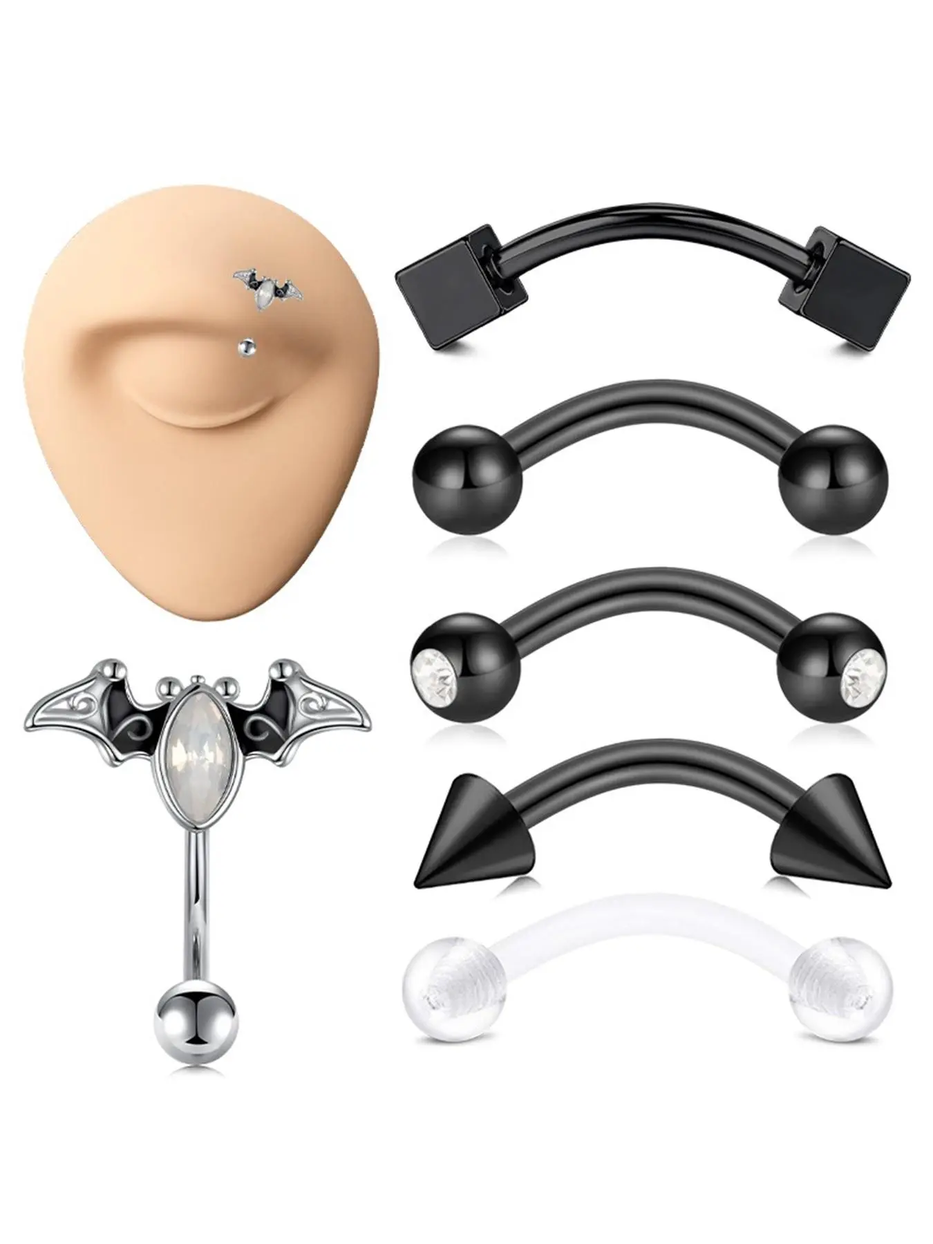 6pcs Fashionable Rhinestones Decor Punk Style Eyebrow Ring, Stylish Novelty Eyebrow Ring, Body Jewelry for Women & Men, Body Piercings