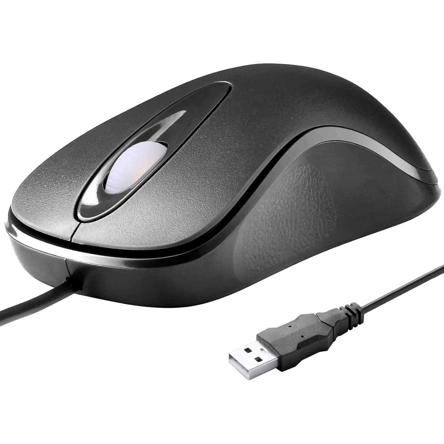 Classic Corded Computer Mouse - Wired Office Mouse with USB Connection, Optical Sensor, 3-Button 1000 DPI, Comfortable Durable Design for Windows PC & Laptop, Black (1), Corded Mouse
