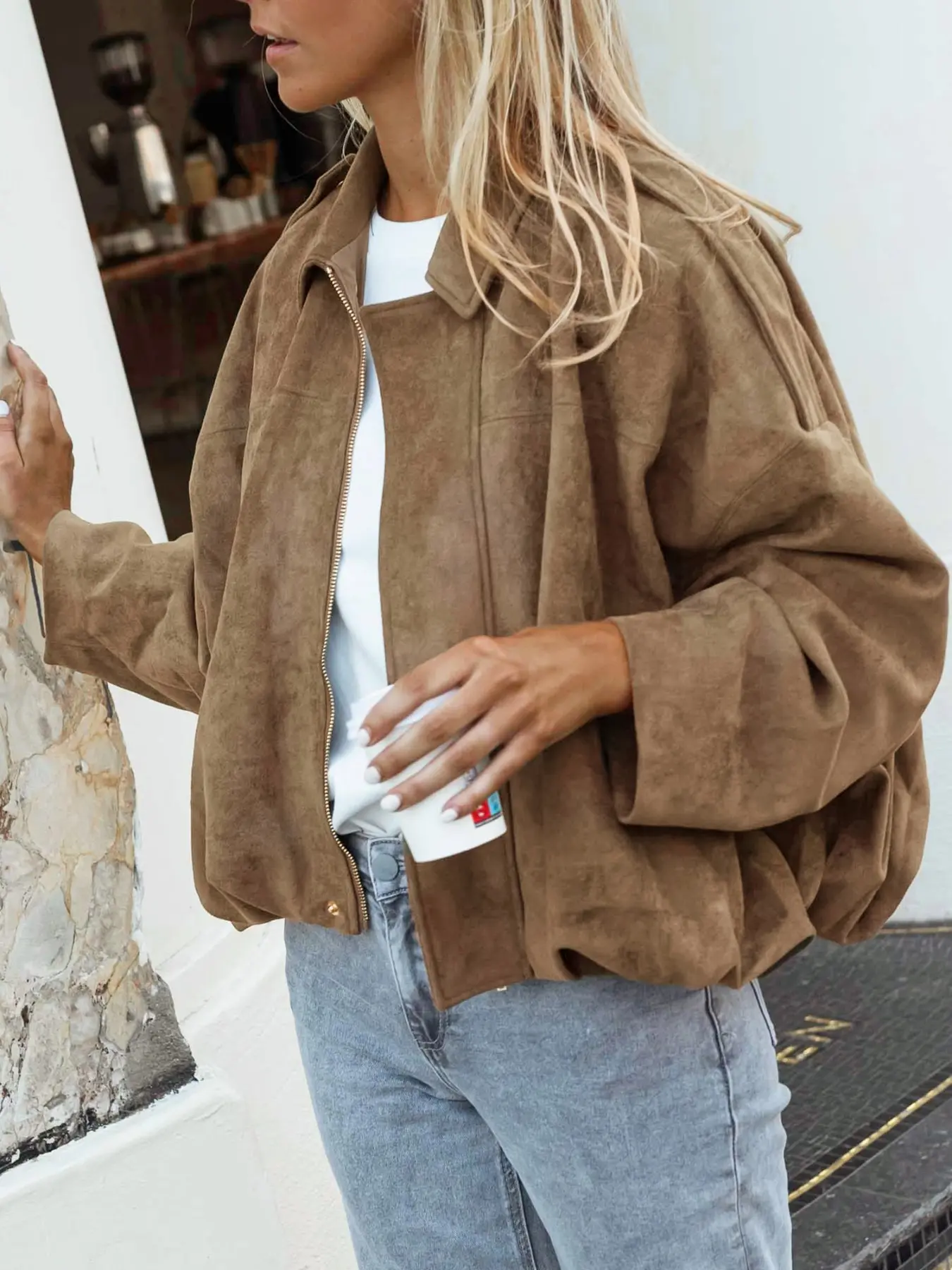 Women Solid Fall Winter Long Sleeve Loose Jacket Ladies Daily Casual Outfit Vintage Coat