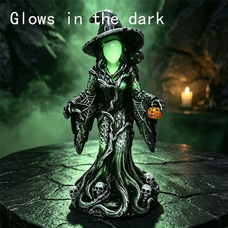 Halloween Glowing Resin Witch Ornament, Garden Home Decor Craft, Night Light Witch Statue, Halloween Decoration, DIY Craft Material