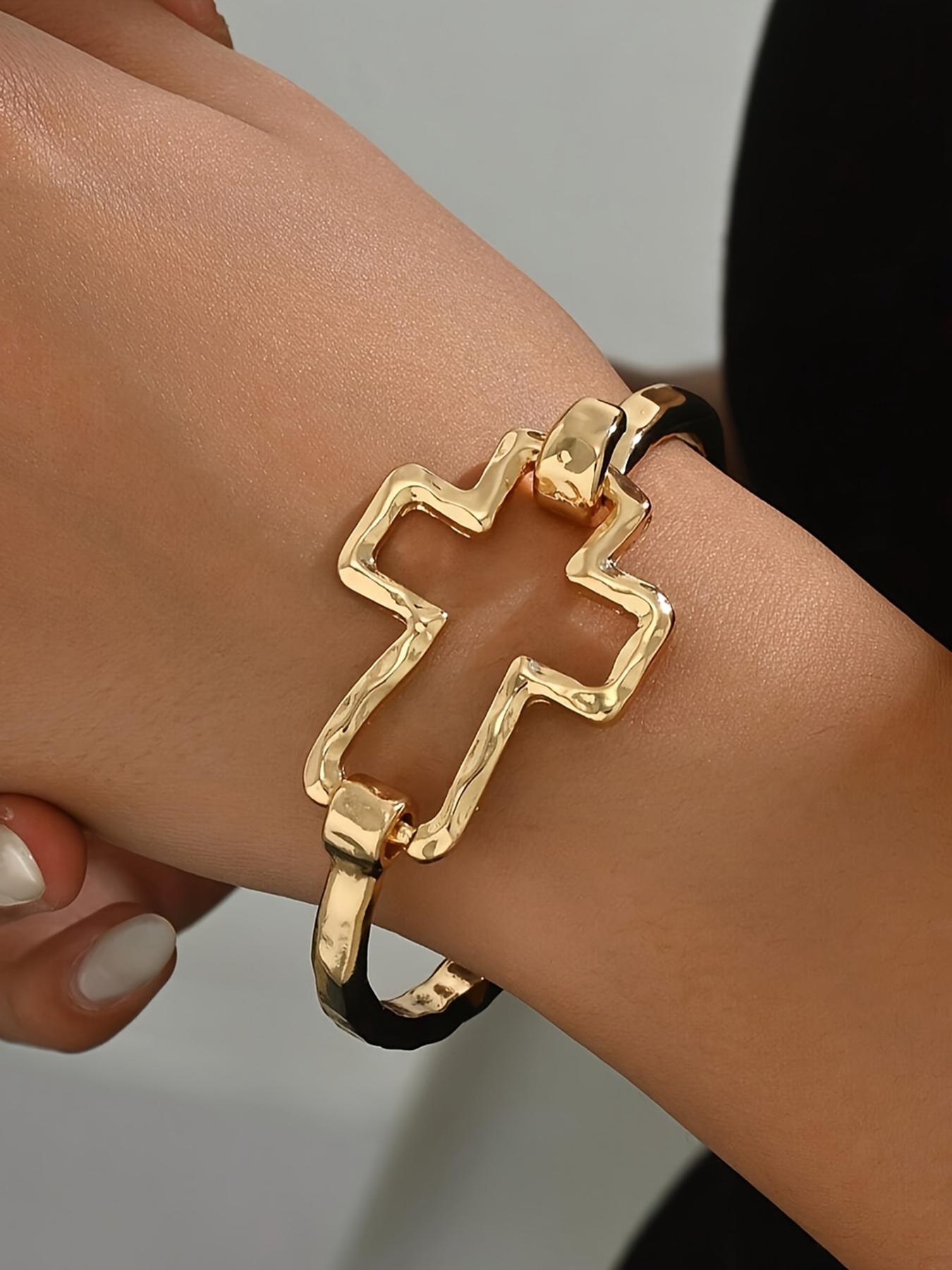 Women's Cute Cross Design Bangle Bracelet, Cross Charm Bangle, Fashion Jewelry for Party, Daily Clothing Decor, Trendy All-match & Exquisite Jewelry for Birthday Gift, Trendy Bangles, Cross Bracelets