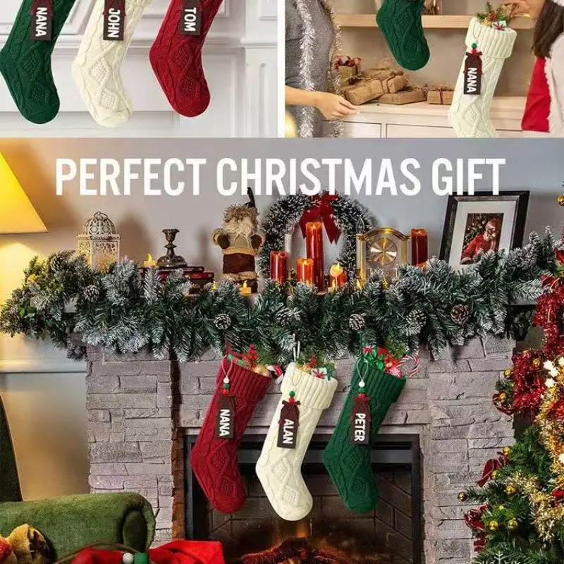 Christmas Knitted Sock Wall Decor, Candy Bag Sock Set, Rhombus Gift Bag Socks, Hanging Christmas Sock Ornament, Home Decoration