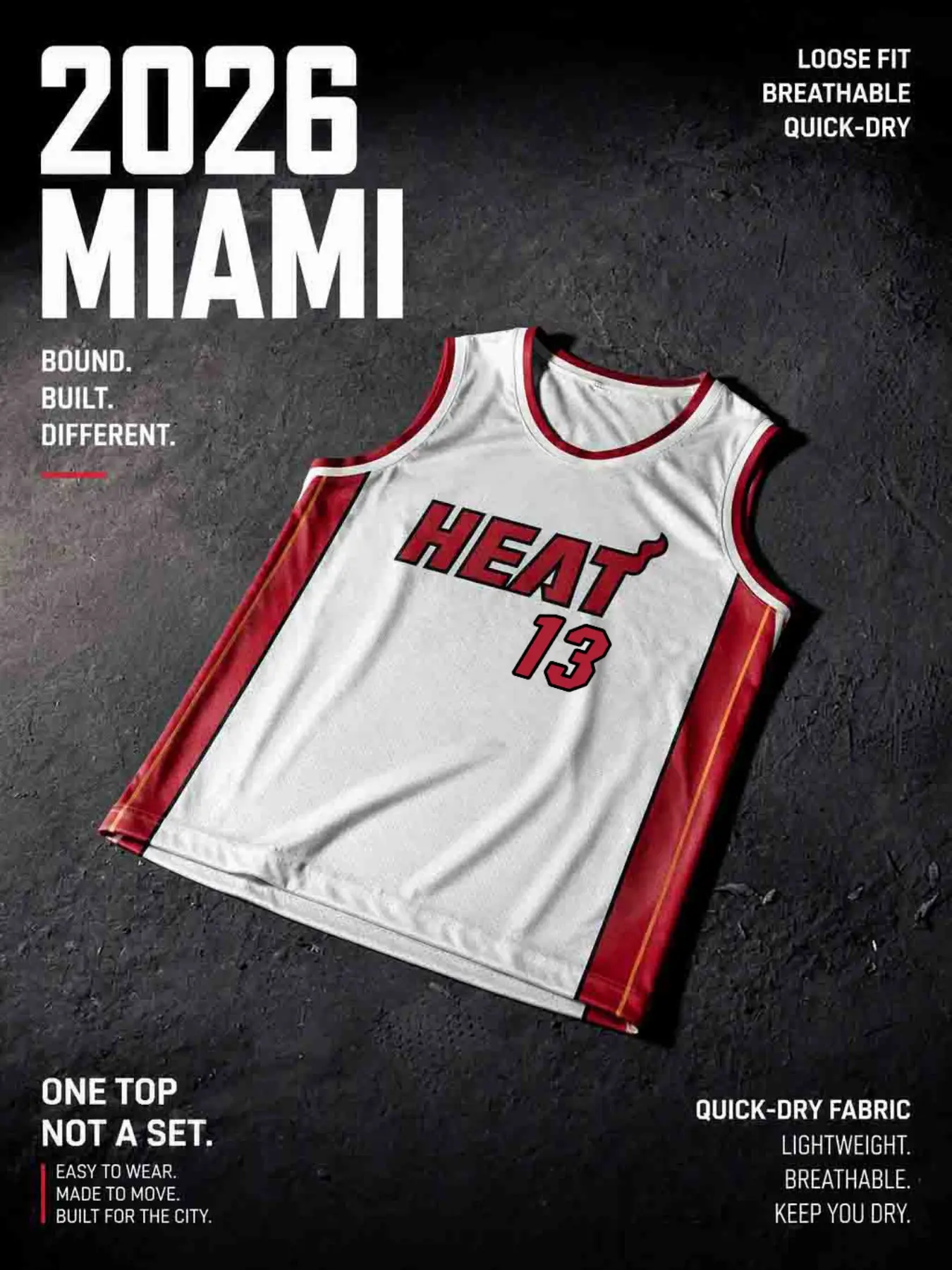 Men's Miami Pattern Sleeveless Basketball Jersey, Mesh Vest with Side Stripes, Quick-Dry Sportswear, Streetwear for Daily Use
