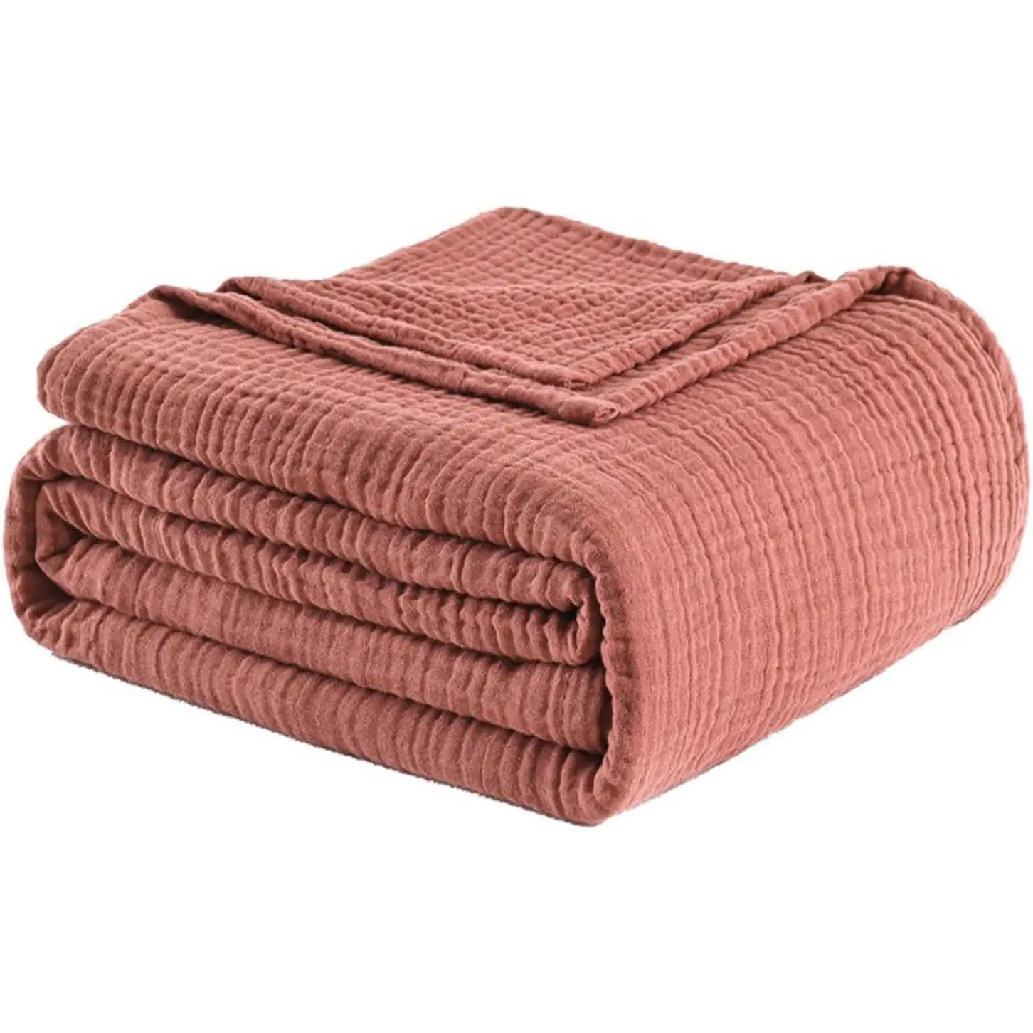 Muslin Blanket   Blanket Throw 50”x65”, Lightweight Breathable Summer Blanket Throw. Supersoft 4-Layer Gauze Throw Blanket for Sofa, Couch, Bed, - Use, Copper Brown