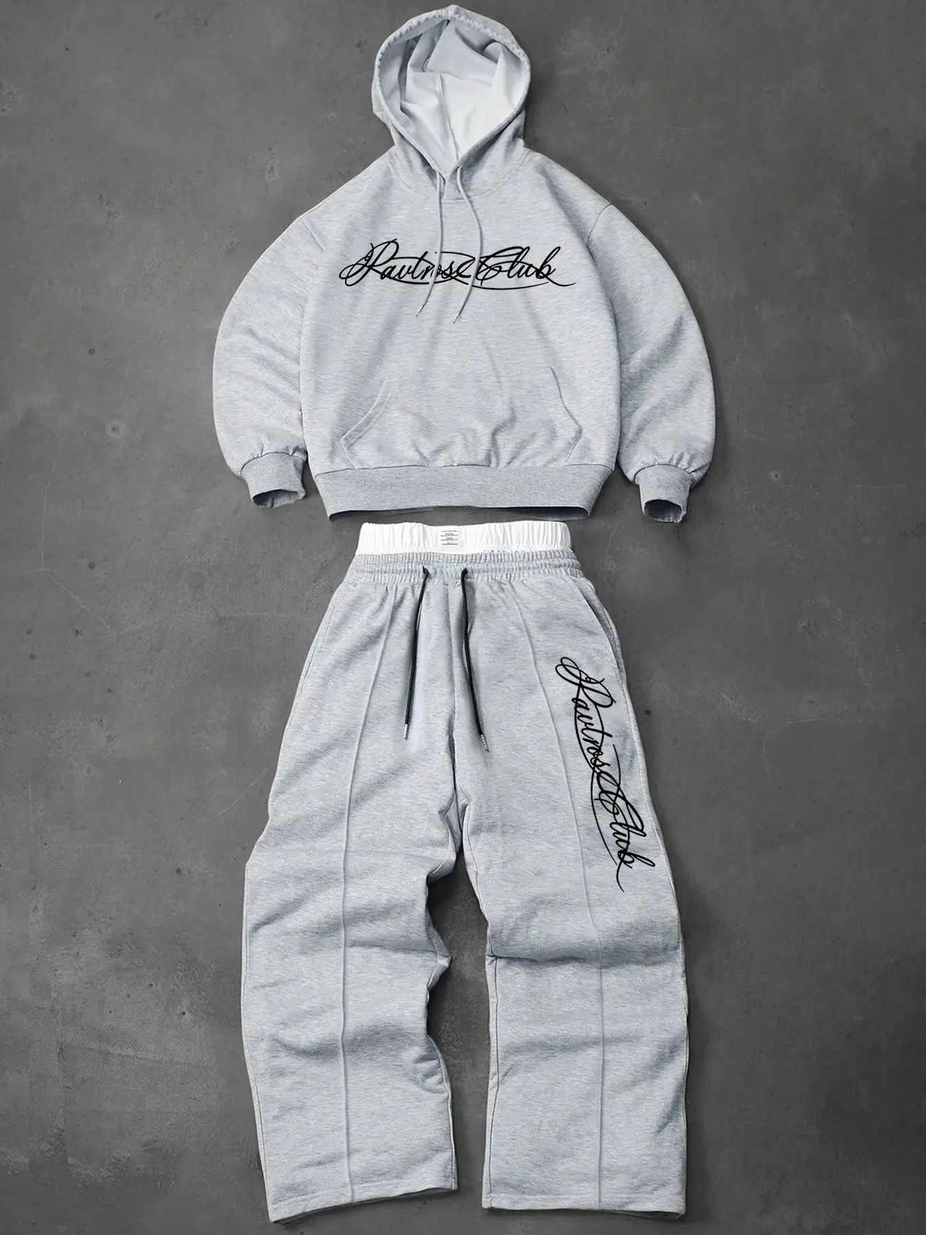 Men's preppy two-piece tracksuit: a hooded sweatshirt and drawstring trousers with a letter pattern design, perfect for fall and winter, Casual Activewear Set, Hooded Tracksuit Set, Hoodie Sweatpants Set, Letter Print Sweatsuit