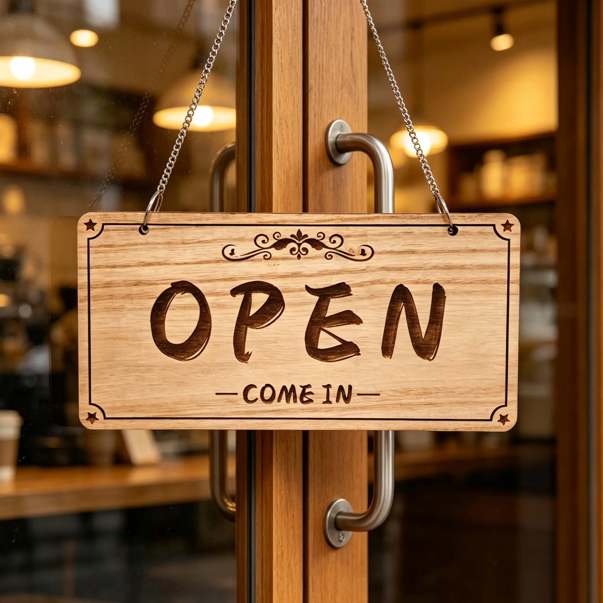 Double-Sided Solid Wood Laser Engraved Flip Sign, Open/closed Indicator, Coffee Shop Bakery Store Decorative Wooden Sign