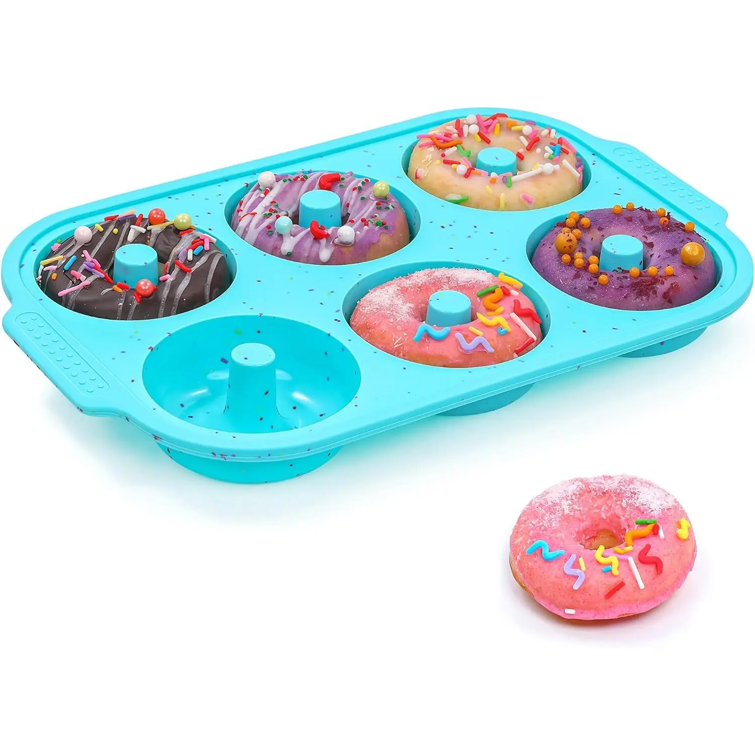 Donut Pan for Baking with Metal Reinforced Frame, Nonstick 3.25 inch Doughnut Baking Pans, 6 Cavity Donut Trays, Make  Bagels and Cake Donuts (Aque)