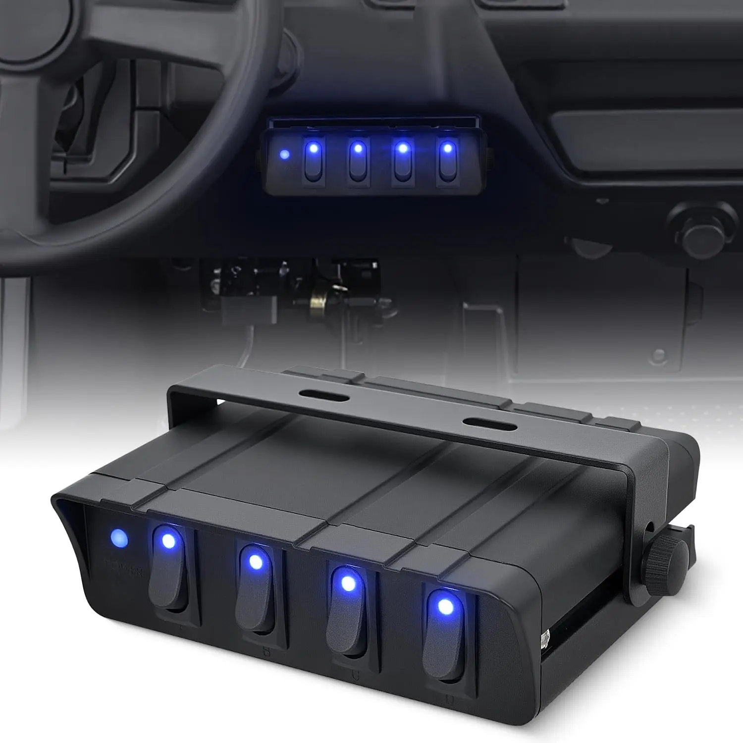 Niligft 4 Gang Waterproof SPST Rocker Light Switch Box, 12V-24V Toggle Panel with Blue LED, 20A-40A Max for Automotive Cars, Boats, RVs (Father's Day Gift)